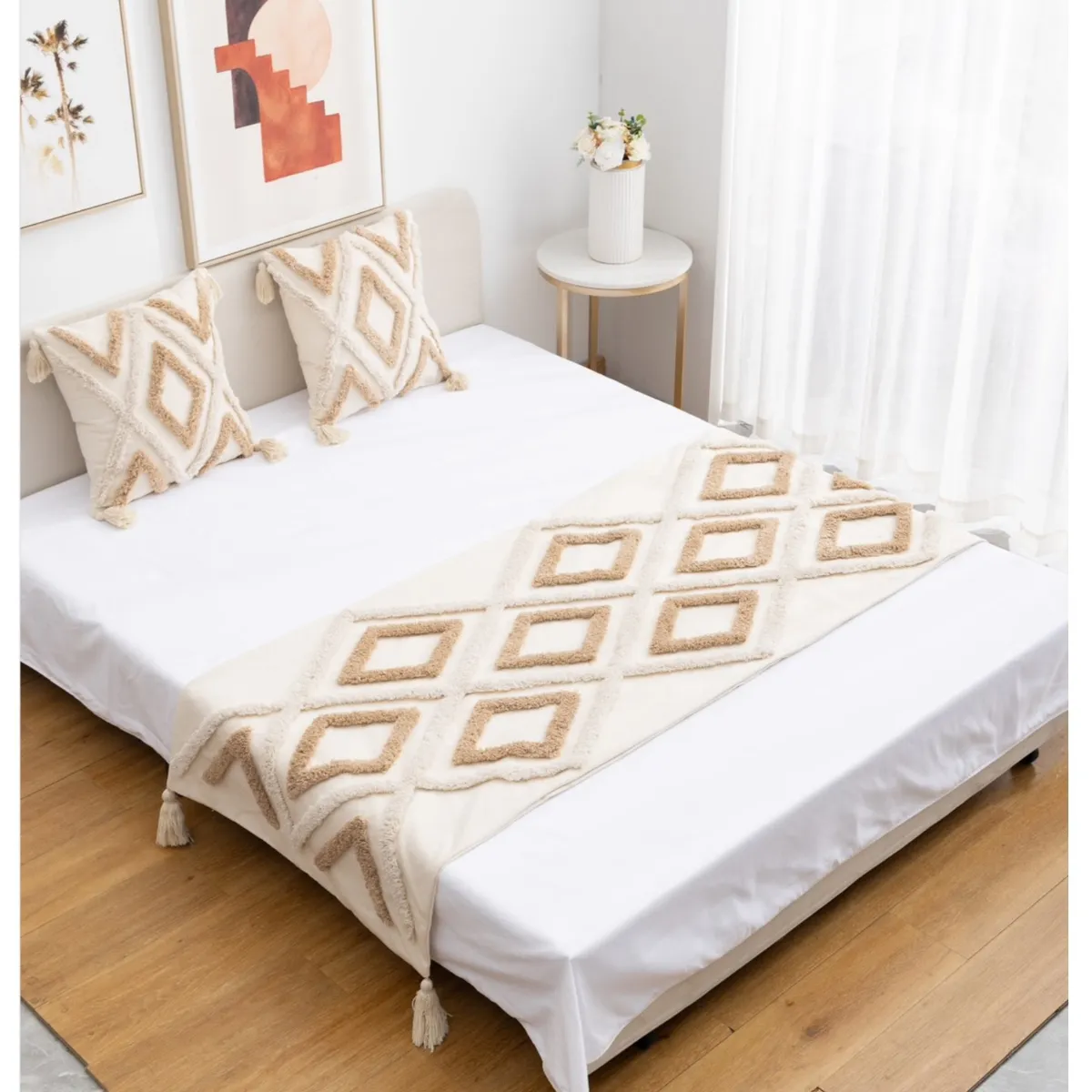 COMPRAPO - Set Piecera + 2 Fundas Crudo Boho Tierra 210x70 King o 2 Pzas.