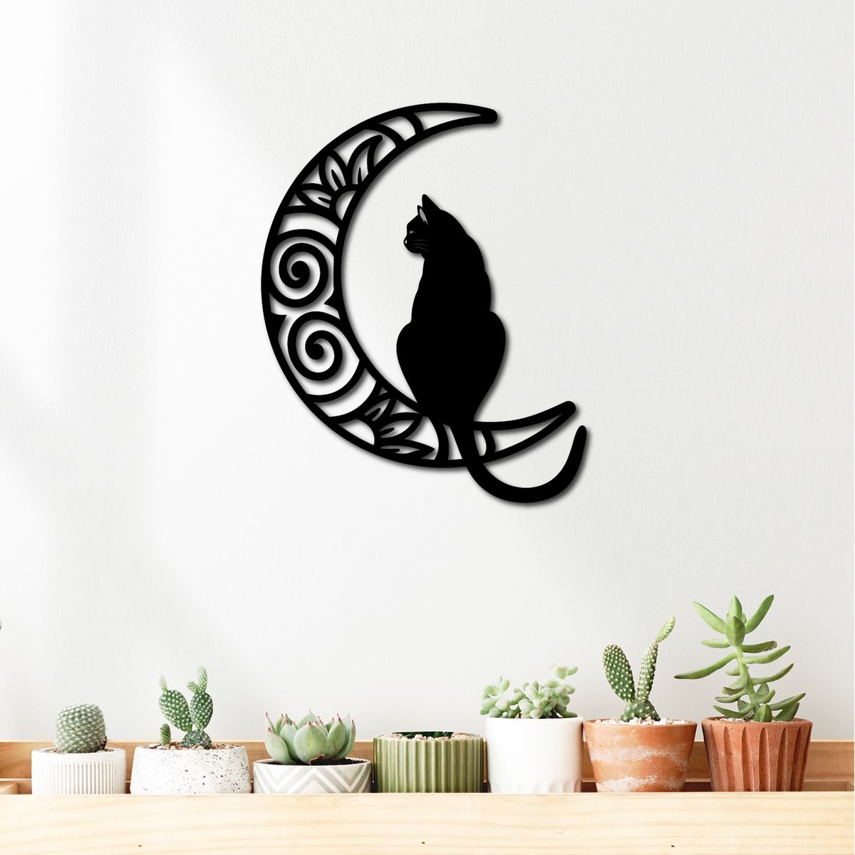 ELAB PROPIA - Cuadro Decorativo Gato en la Luna 40x32cm - Madera Fun Republic