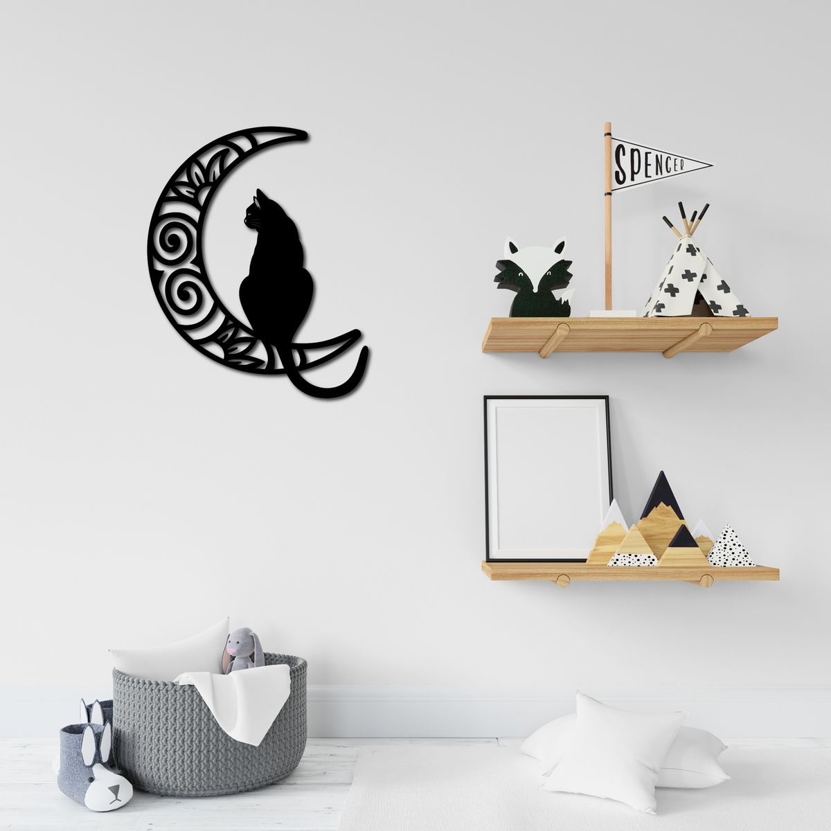 ELAB PROPIA - Cuadro Decorativo Gato en la Luna 40x32cm - Madera Fun Republic