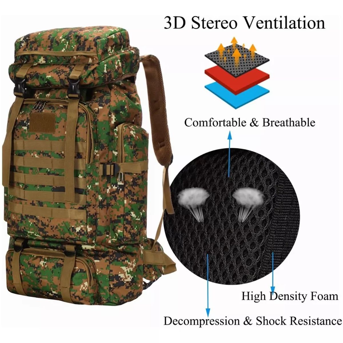 GENERICO - Mochila Tactica Militar Senderismo 80 Litros