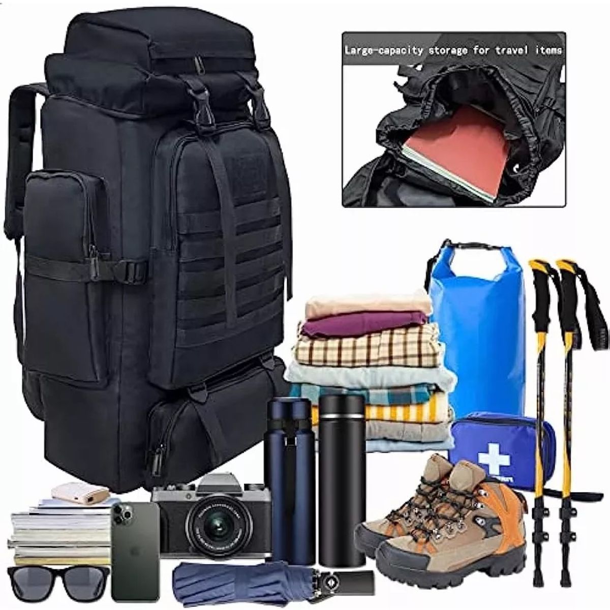 GENERICO - Mochila Tactica Militar Senderismo 80 Litros