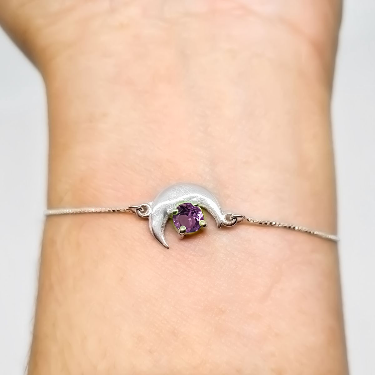 COGGIOLA - Pulsera Luna Amatista Plata Fina 925 Adaptable