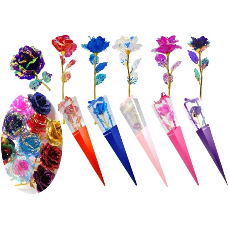 GENERICO - X10 Rosas Eterna Plastificada Con Cajas Forma Cono Elegante - Morado