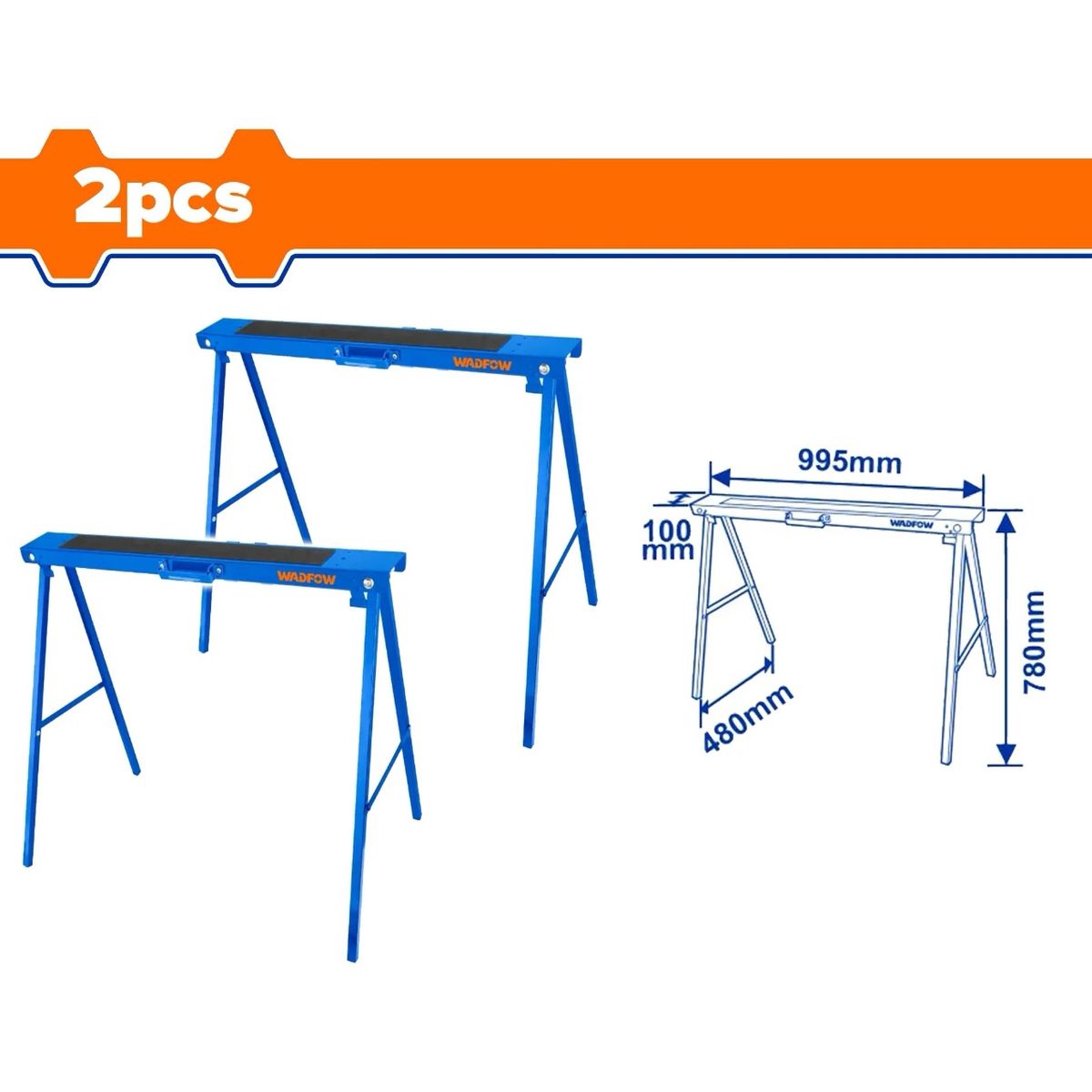 WADFOW - Set 2 Caballetes Plegables Wadfow 100 Kg 99x48x78 Cm Wdz1510