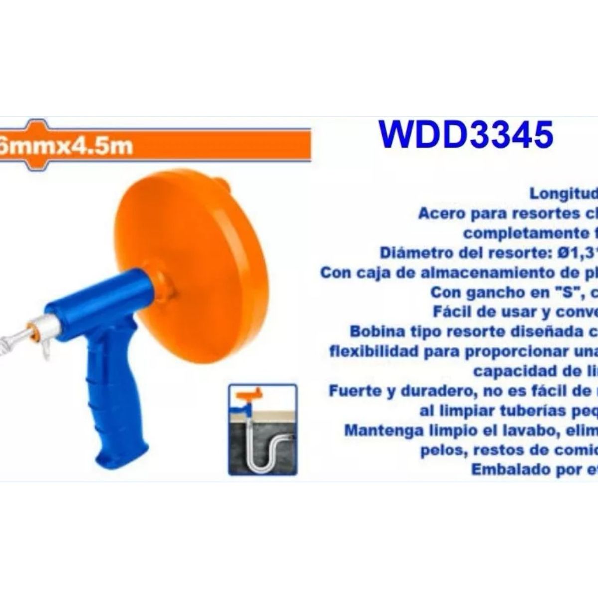 WADFOW - Destapador Para Drenaje Tipo Pistola Wadfow 6mm 45m Wdd3345