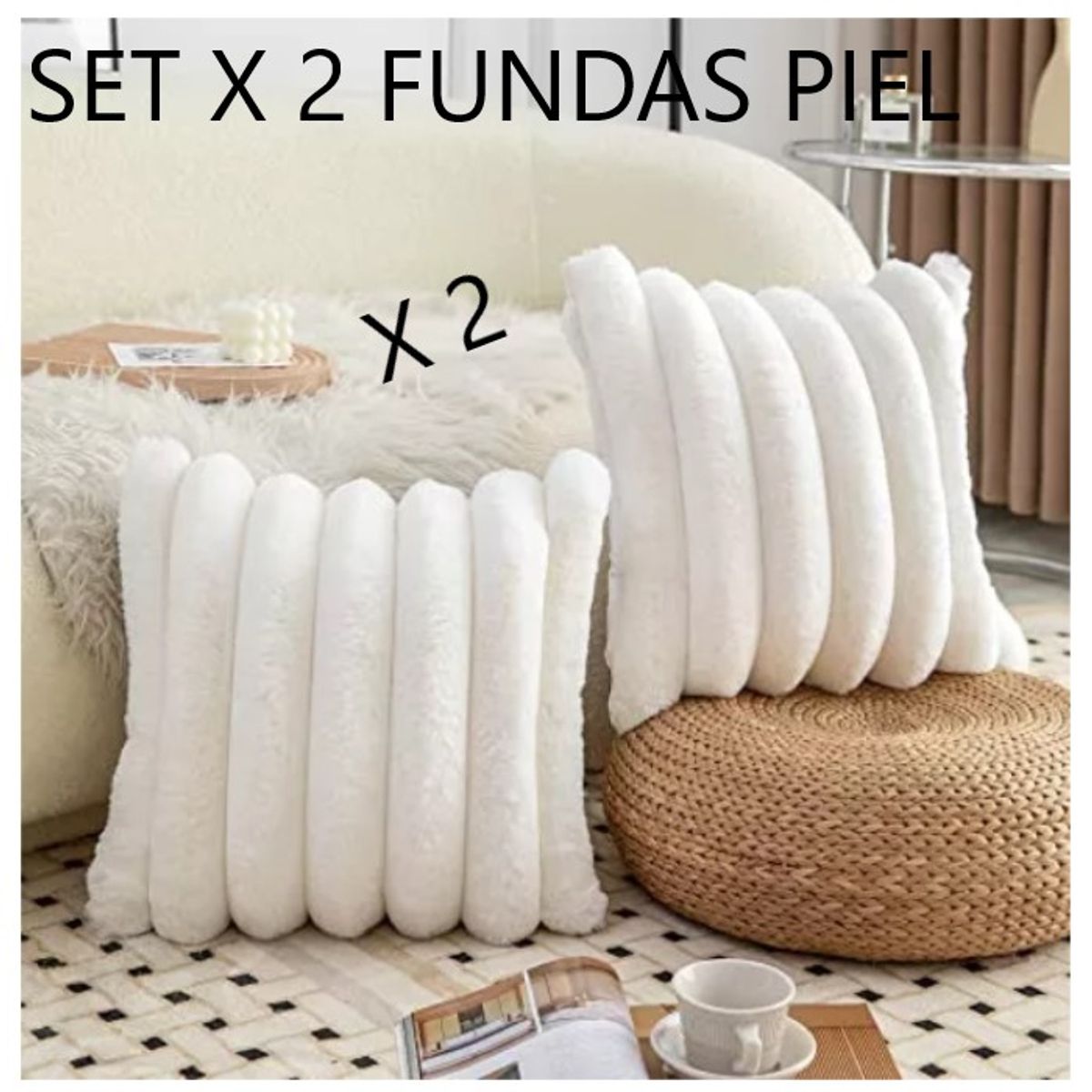 COMPRAPO - Set X 2 Fundas para Cojín Tipo Piel Blanco 45x45 cm