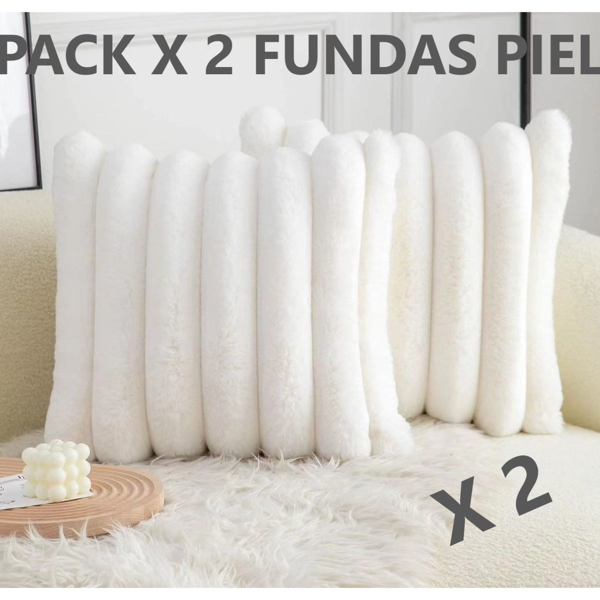 COMPRAPO - Set X 2 Fundas para Cojín Tipo Piel Blanco 45x45 cm
