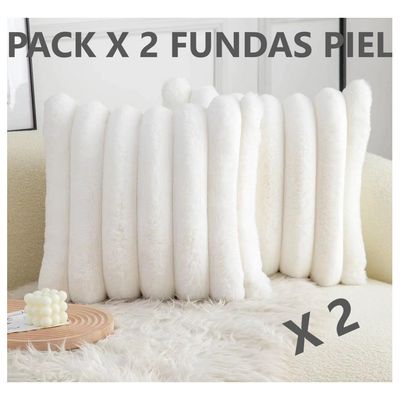 Imagen 2 del producto Set X 2 Fundas para Cojín Tipo Piel Blanco 45x45 cm