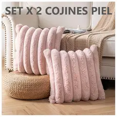 COMPRAPO - Set X 2 Fundas para Cojín Tipo Piel de Conejo Color Rosa 45x45 cm