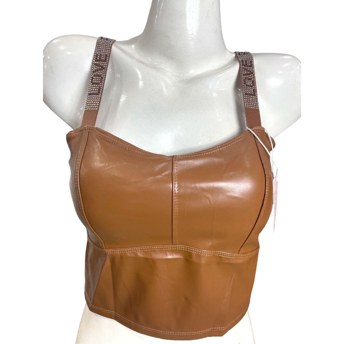 MEDIA LUNA - Crop Top en Cuerina Breteles Diseño Love