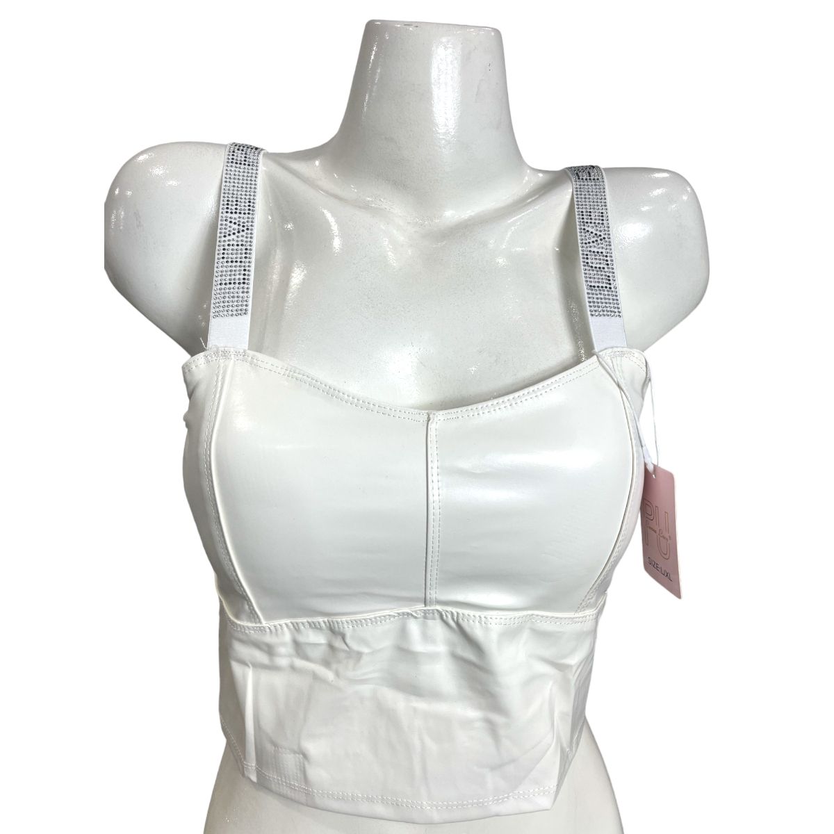 MEDIA LUNA - Crop Top en Cuerina Breteles Diseño Love