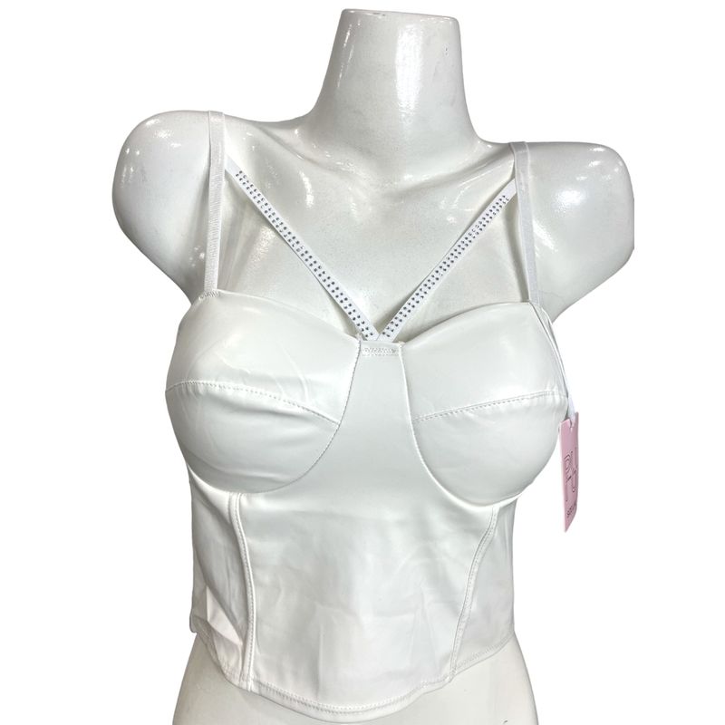 MEDIA LUNA - Crop Top en Cuerina Diseño Lineal