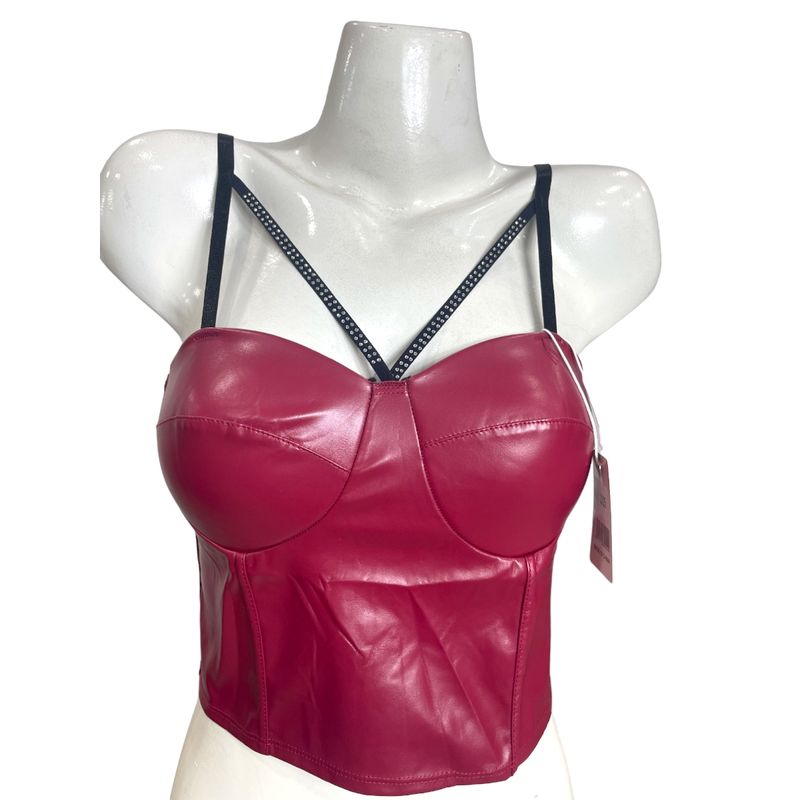 MEDIA LUNA - Crop Top en Cuerina Diseño Lineal