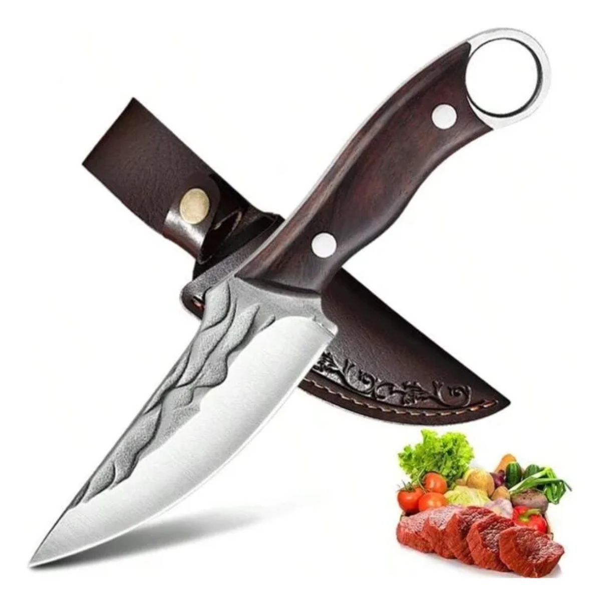 GENERICO - Cuchillo Para Caza Pesca Camping Con Funda De Cuero