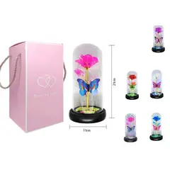 GENERICO - Rosa Eterna Cupula Vidrio Luces Led - Fucsia