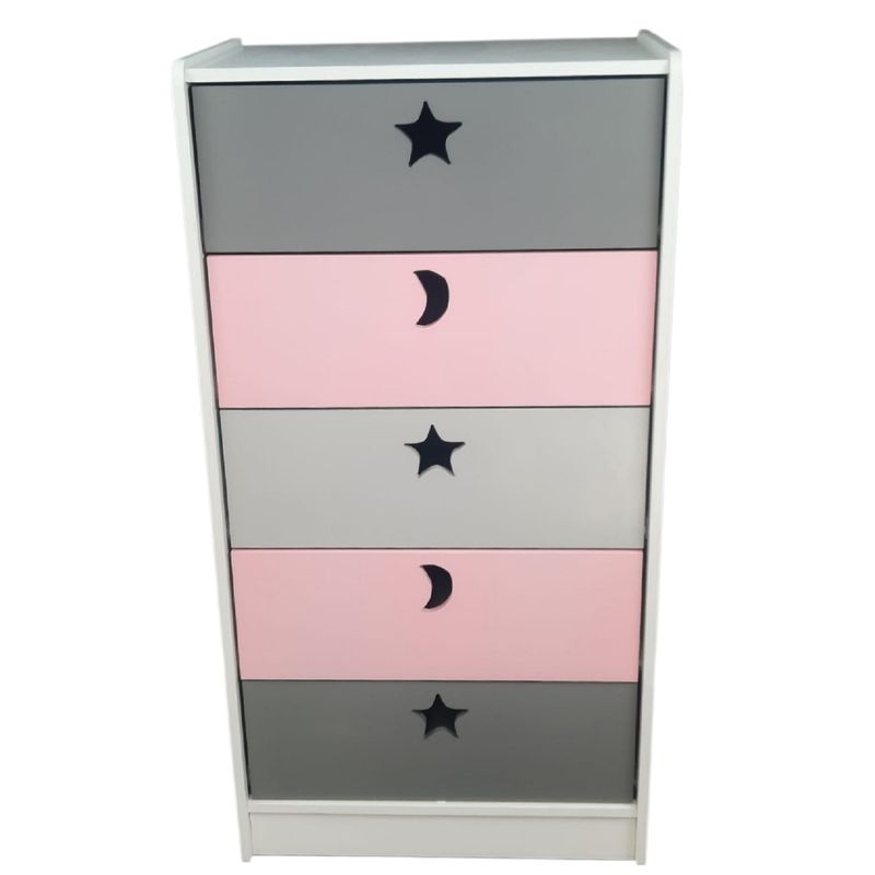 MUEBLES KIDS - Cajonera de 5 cajones rosada gris.
