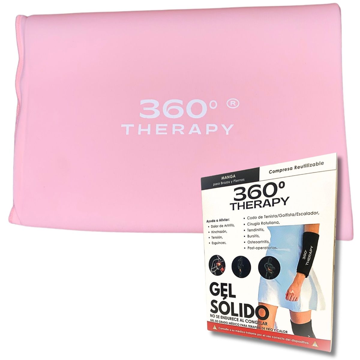 360 THERAPY - Compresa de Gel Sólido para Alivio de Brazos y Piernas Talla XL Rosa