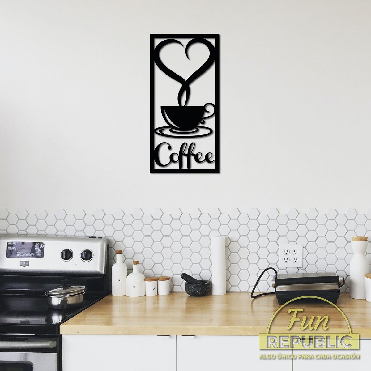 ELAB PROPIA - Cuadro Taza Café para Cocina 40x20cm - Madera Fun Republic