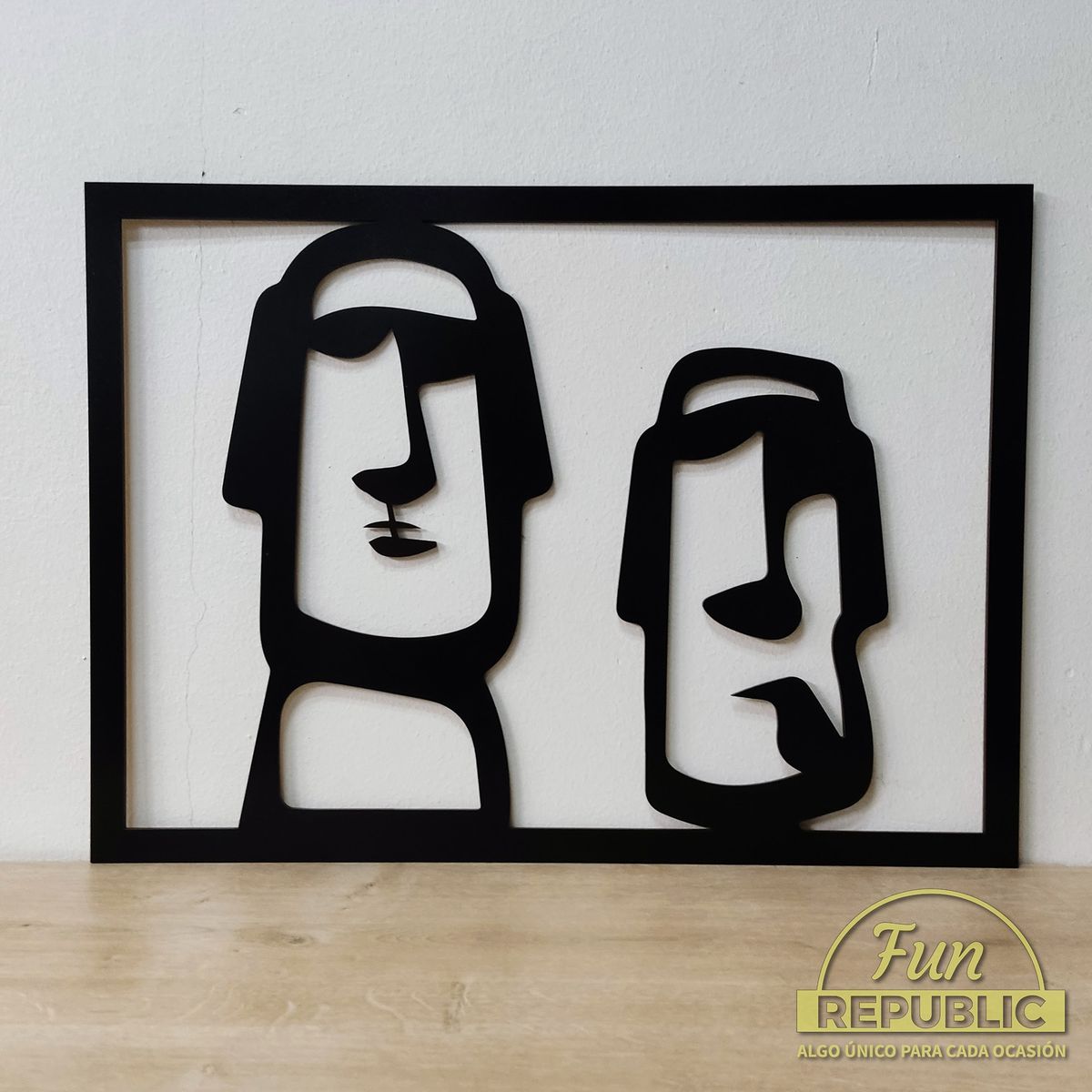 ELAB PROPIA - Cuadro Isla de Pascua Rapanui Moái 41x30cm - Madera Fun Republic