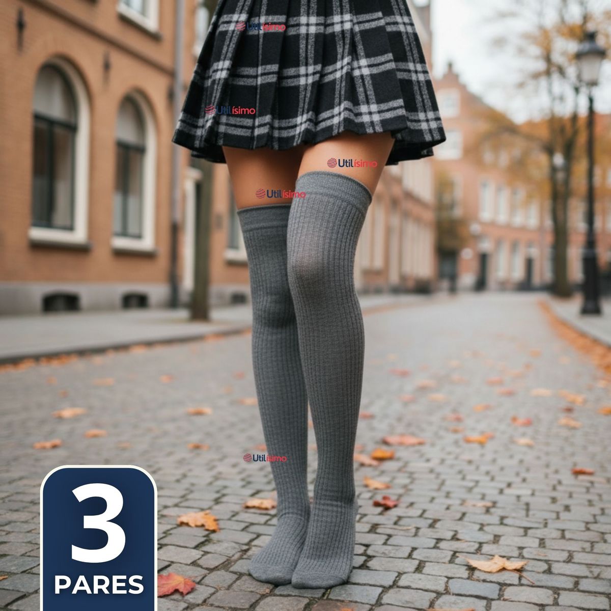 UTILISIMO - Pack 3 Bucaneras Escolares Calcetines Acrílico Color Gris