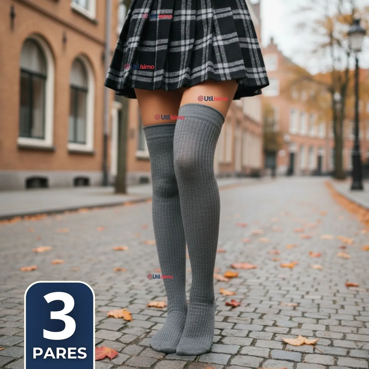 UTILISIMO - Pack 3 Bucaneras Escolares Calcetines Acrílico Color Gris
