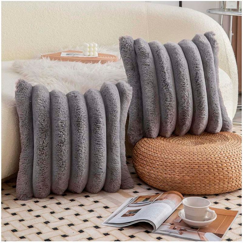 GENERICO - Pack funda de cojin piel de oveja sintetica 4545cm - Gris