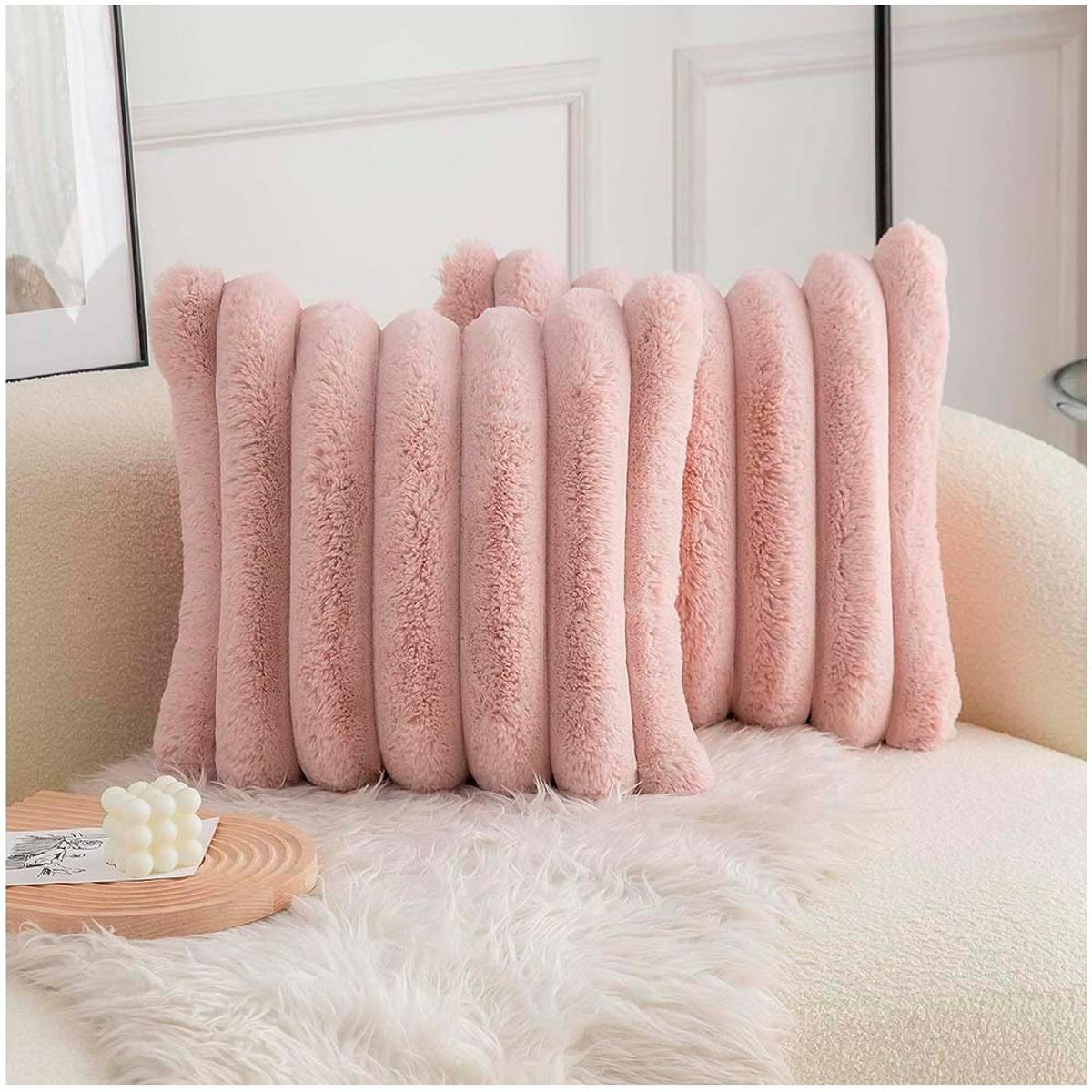GENERICO - Pack funda de cojin piel de oveja sintetica 4545cm - Rosado