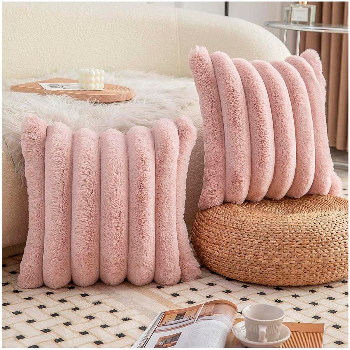 GENERICO - Pack funda de cojin piel de oveja sintetica 4545cm - Rosado