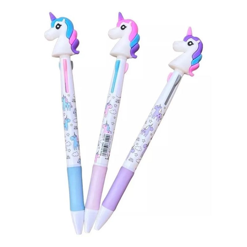 GENERICO - Pack 3 Lapices Pasta Unicornio Kawaii, Rojo, Negro Y Azul