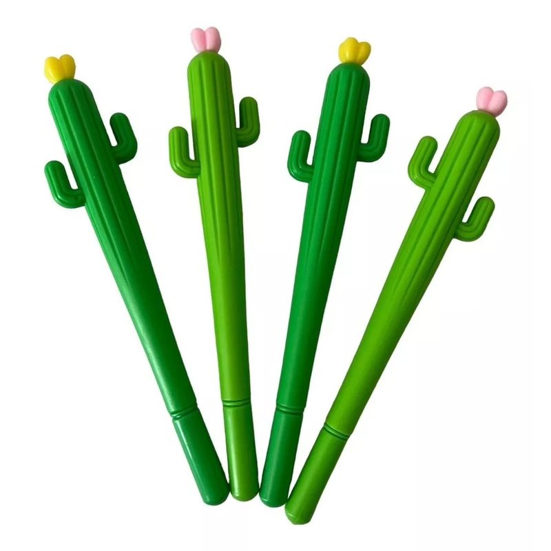 GENERICO - Set De 4 Lápices Cactus Flor, Kawaii, Tinta Azul.