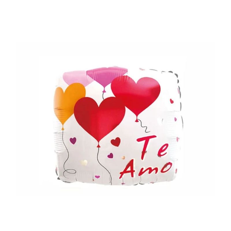 GENERICO - Globo Metálico Cuadrado Te Amo Con Corazones 45cm