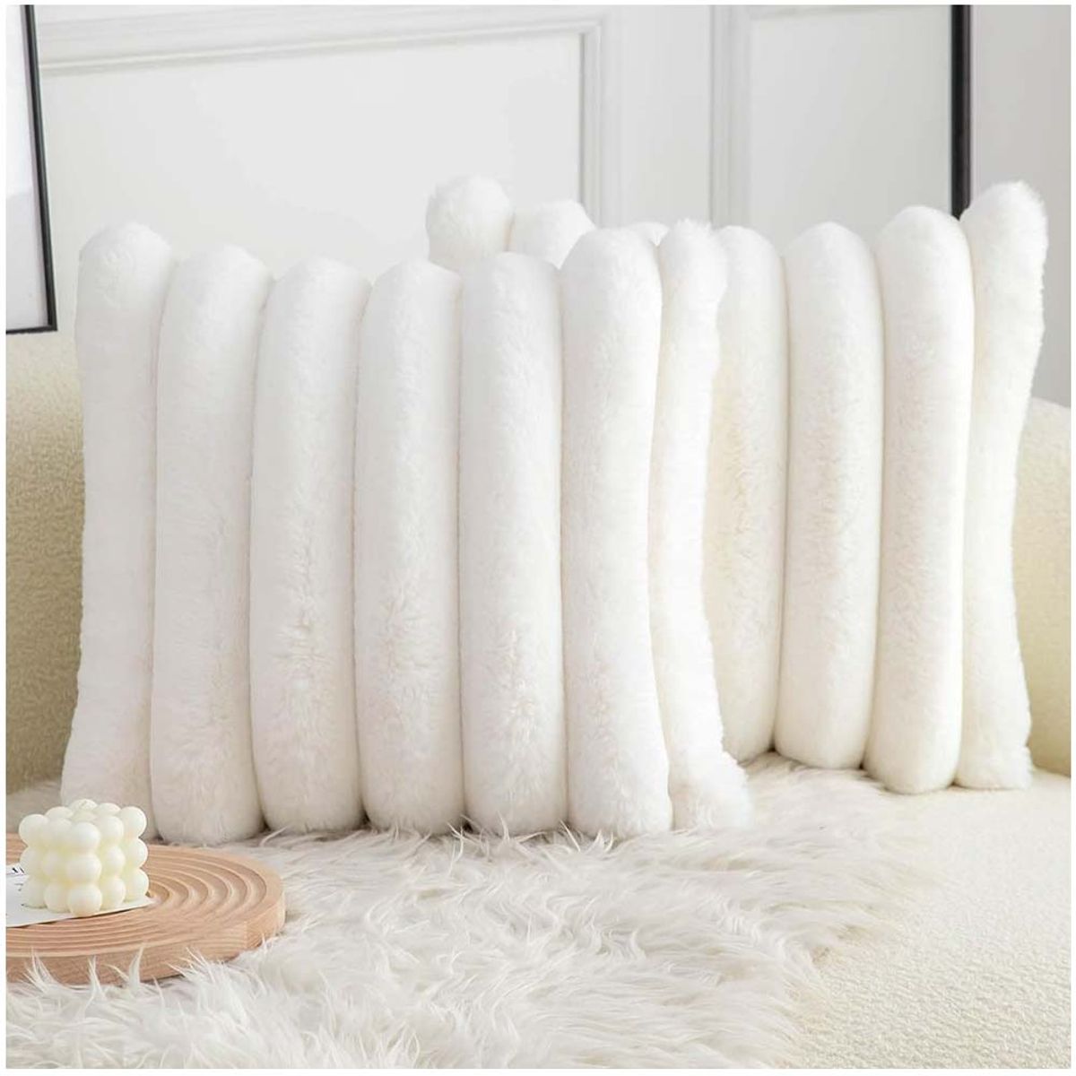 GENERICO - Pack funda de cojin piel de oveja sintetica 4545cm - Blanco