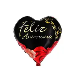 GENERICO - Globo Metálico Corazón Feliz Aniversario 45 Cm