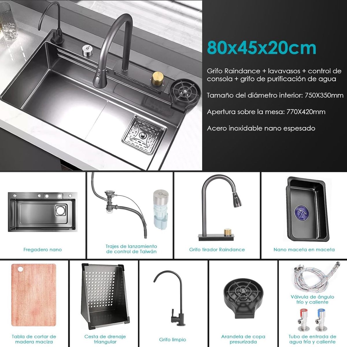 BLUEDREAMER - Lavaplatos Multifuncional  Acero Inoxidable 68 x 46cm