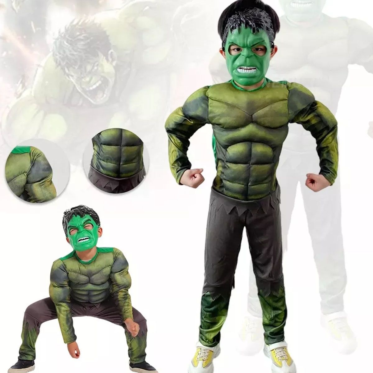 EDWINAYY - Traje Músculo Hulk Infantil Máscara No Luminosa Disfraz