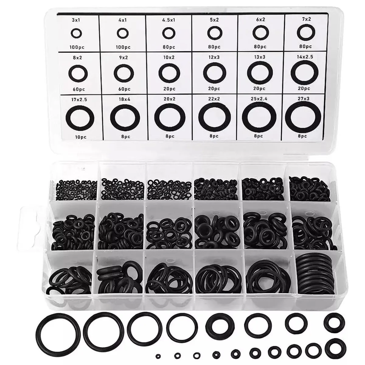 KUANGYE - Kit De Caja De Plástico Oring Universal 770 Piezas Surtida