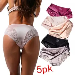 EDWINAYY - Pack 5 Calzones Invisible Mujer De Seda De Hielo Encaje Sexy