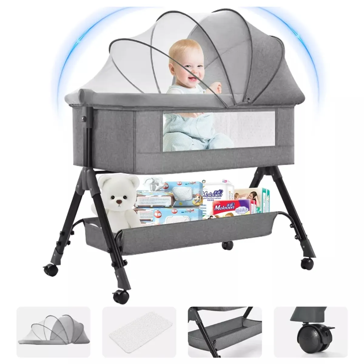 BLUEDREAMER - Cuna plegable móvil multifuncional cuna para co-cama