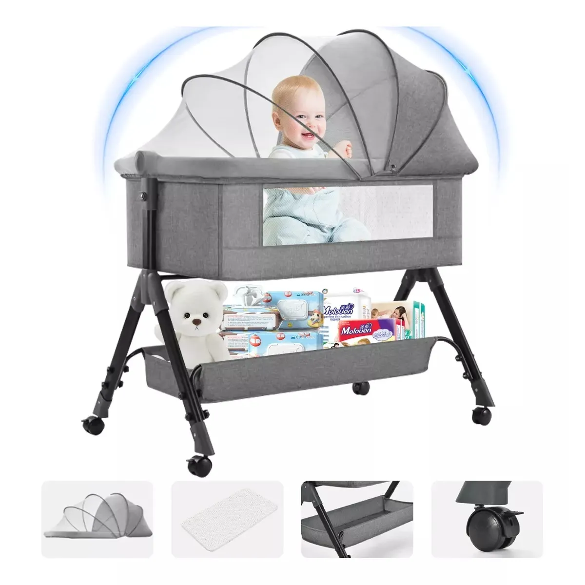 BLUEDREAMER - Cuna plegable móvil multifuncional cuna para co-cama