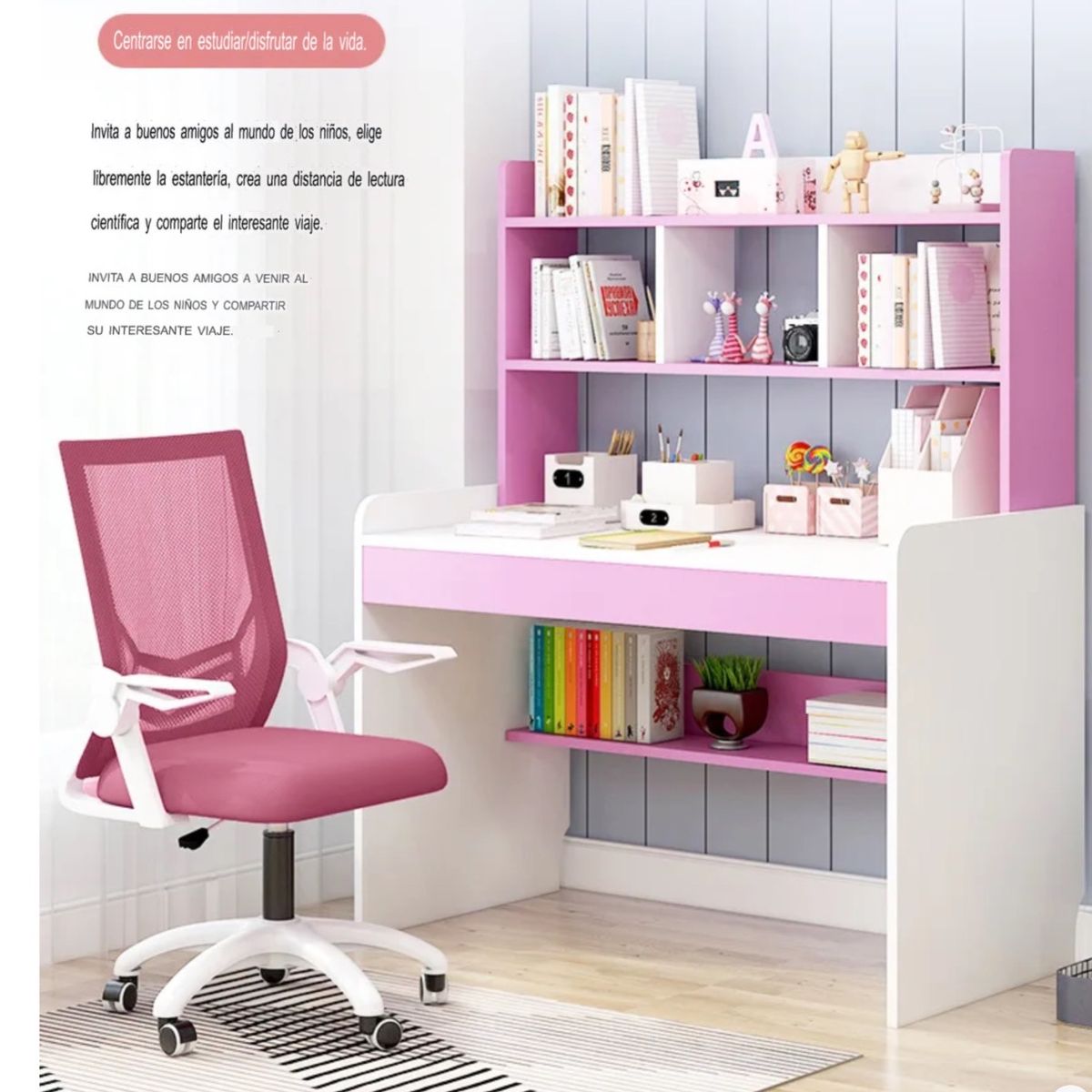 ACTUAL - Escritorio Escolar Con Repisas Superiores Rosado