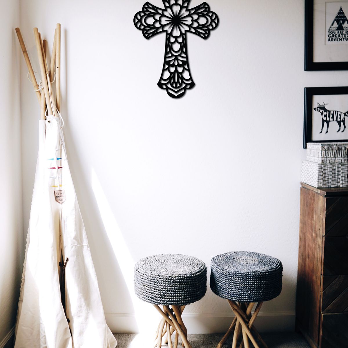 ELAB PROPIA - Cuadro Cruz Decorativo 50x35cm - Calado En Madera Fun Republic