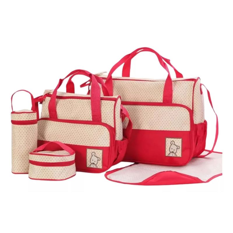GENERICO - Bolso Maternal 5 Piezas Mudador Colores Envio Gratis Metinca Rojo