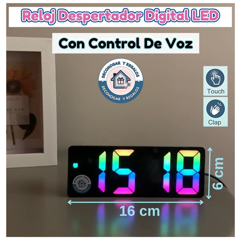 GENERICO - Reloj Despertador Digital LED Escritorio RGB/Multicolor  Control Voz