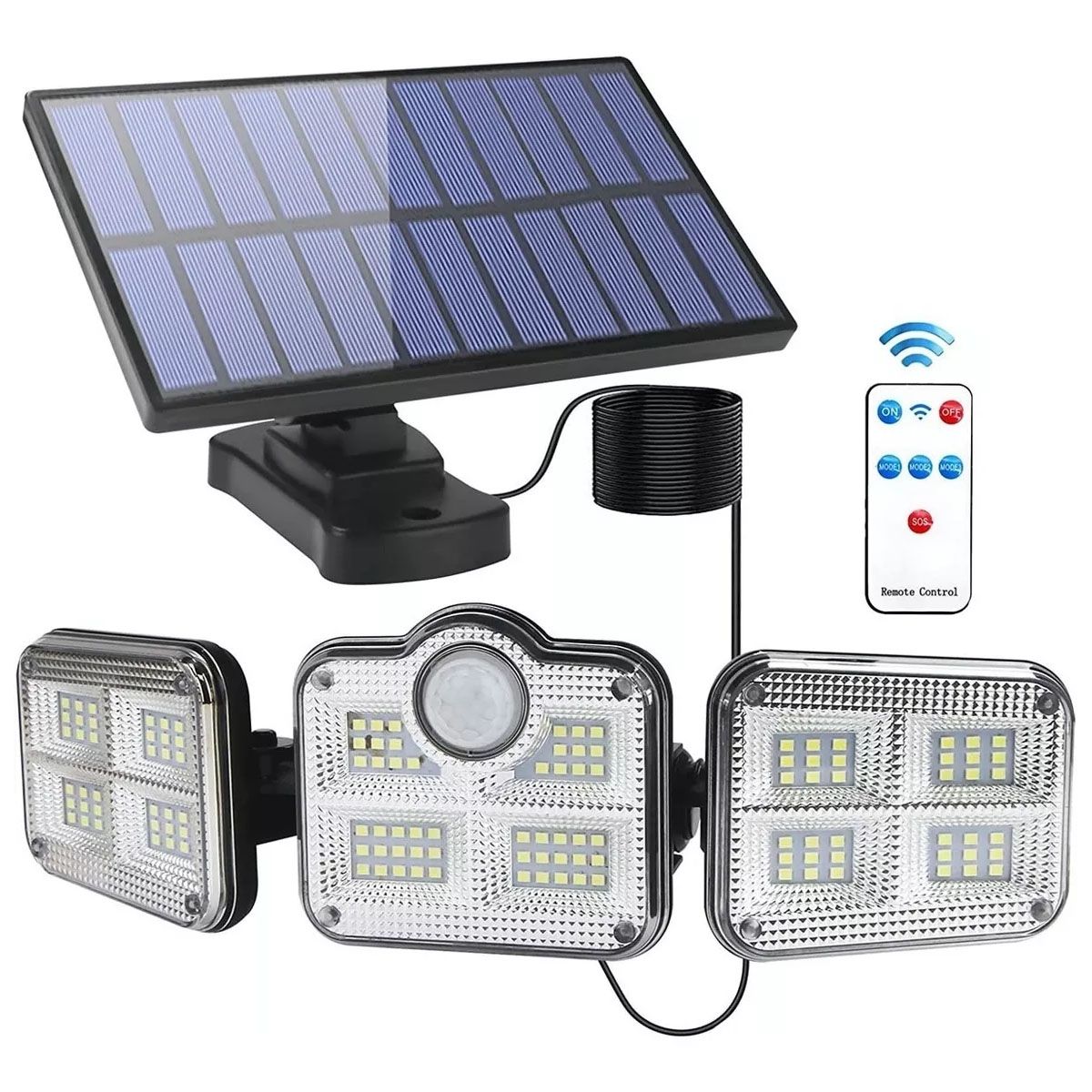 EDWINAYY - Foco Led Solar 3 Cabezas Giratorias Sensor De Movimientos