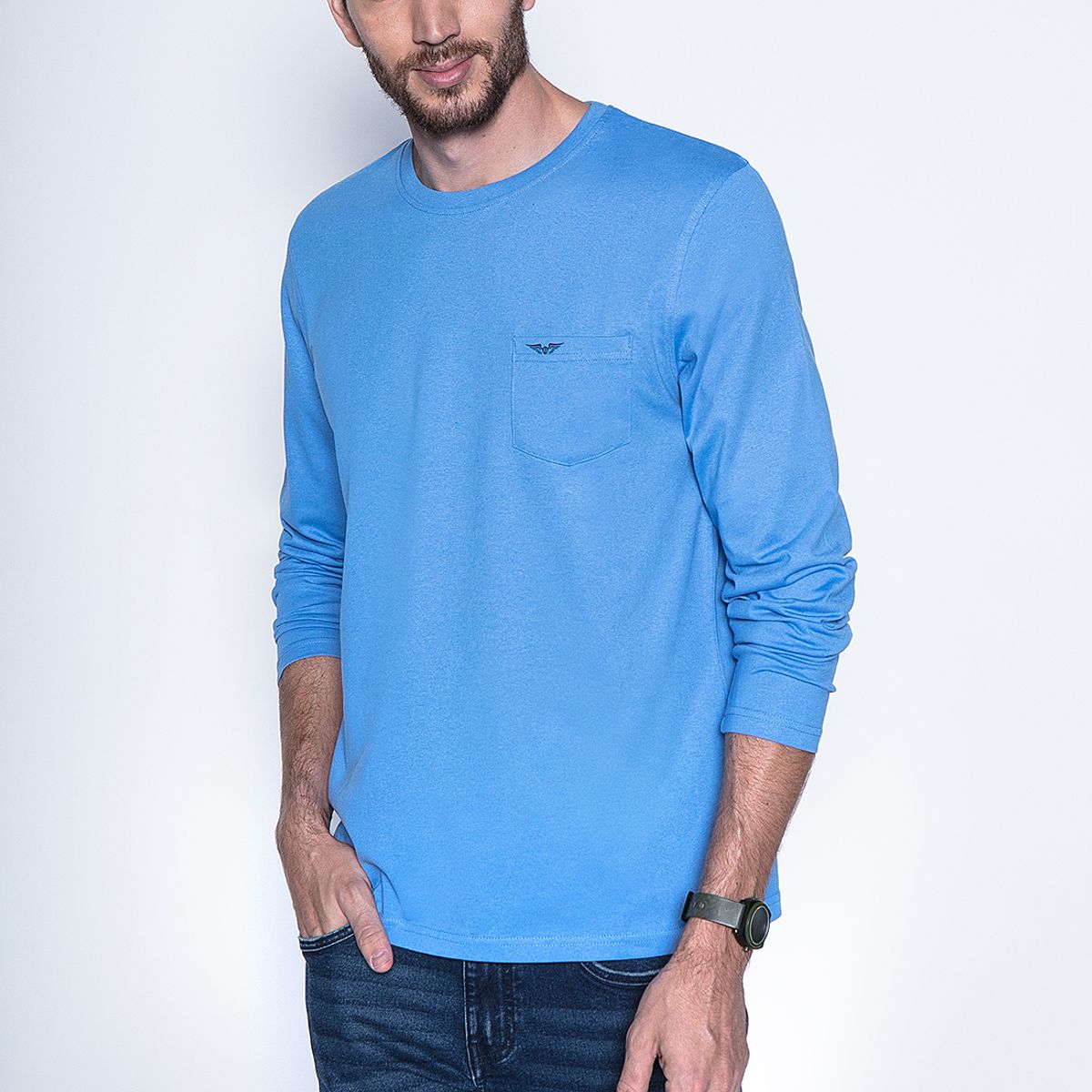 FEROUCH - Polera Basica Ml Azul Ferouch