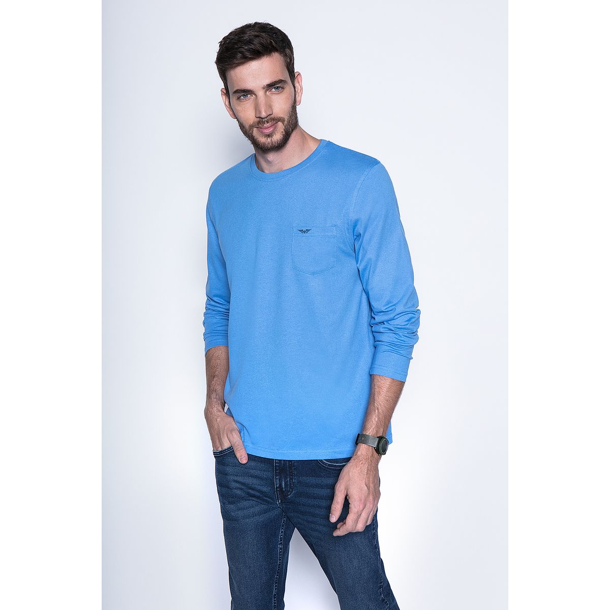 FEROUCH - Polera Basica Ml Azul Ferouch