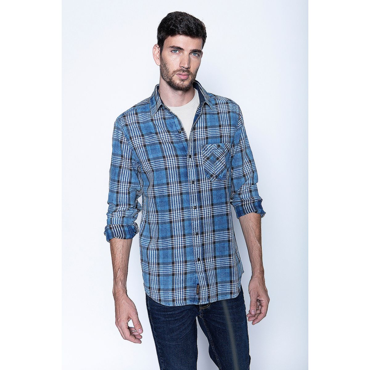 FEROUCH - Camisa Checkered Indigo Fj Azul Ferouch