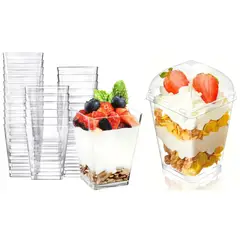 GENERICO - Pack X50 Vasos Acrílico Con Tapa Para Postres 150ml Pocillos Envases