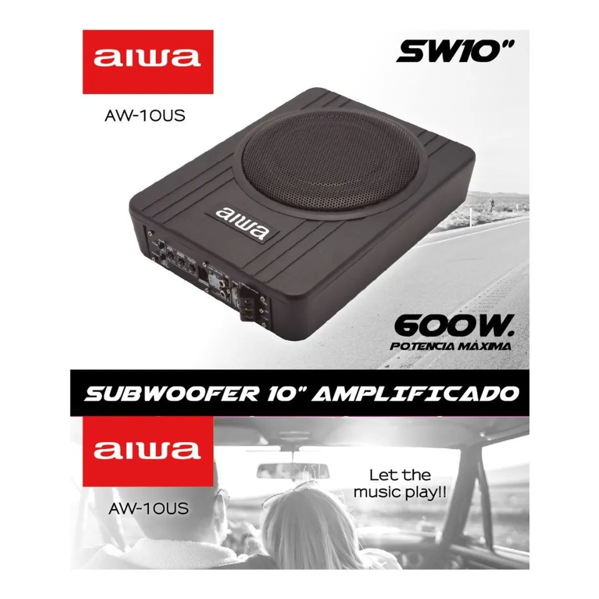 AIWA - Subwoofer Plano Amplificado 120w De 10 Aiwa Aw-10us
