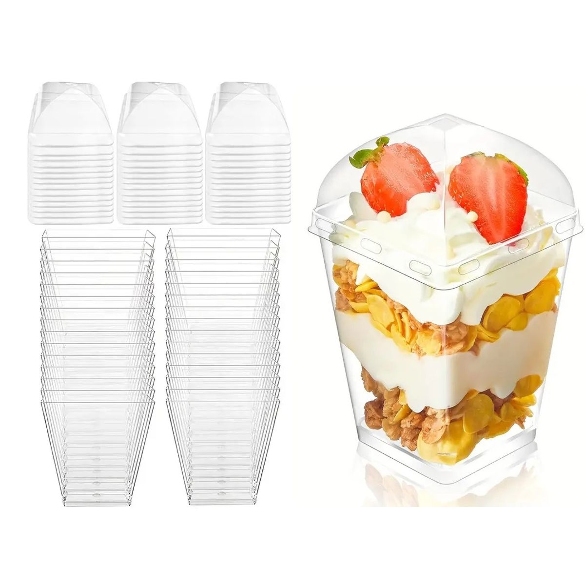 GENERICO - Pack X25 Vasos Acrílico Con Tapa 150ml Envases Pocillo Para Postres